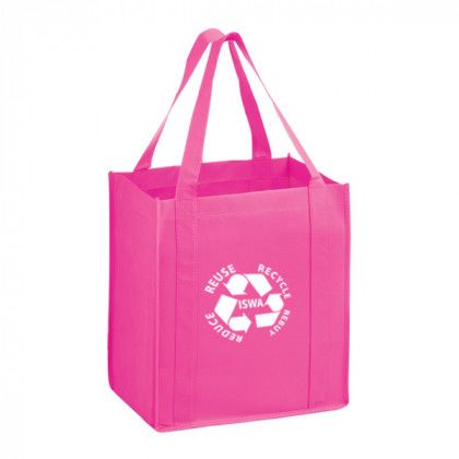 Bright Pink Large Heavy Duty Non-Woven Grocery Bag with Poly Board Insert - 13 x 15 x 10