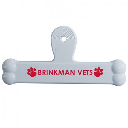 6 Inch Dog Bone Shaped Custom Novelty Bag Clips for Veterinary Clinics - White