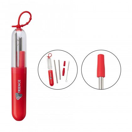 Promotional Paloma Stainless Steel Straw Set Red