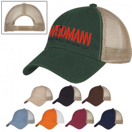 Washed Cotton Mesh Back Cap Promotional Custom Imprinted With Logo