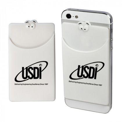 Promotional Novelty Cell Phone Wallets - Goofy Mobile Device Pocket - White