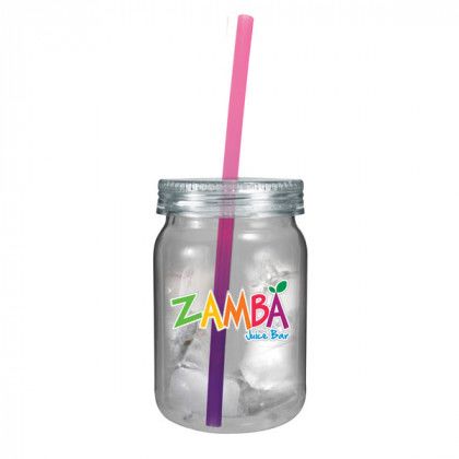 24 oz. Plastic Mason Jar with Mood Straw, Full Color Digital