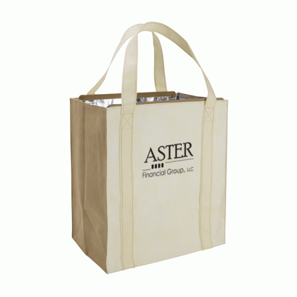 Ivory/Khaki Wholesale Insulated Tote Bags | Grande Custom Branded Thermal Totes | Wholesale Mylar Lined Tote Bags