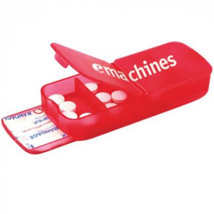 Promo Plastic Bandage Dispenser with Pill Case Red