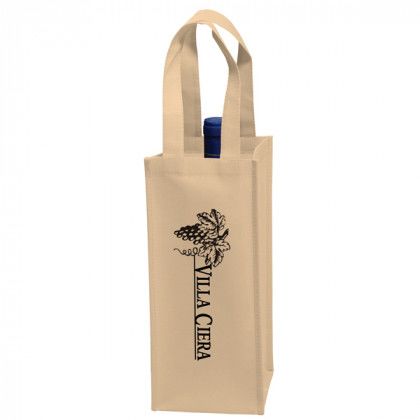 Single Bottle Printed Promo Wine Bag with Company Logo - Tan