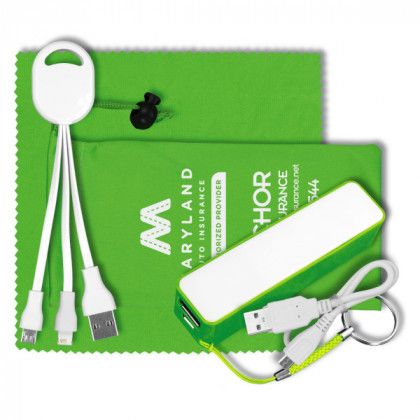 Power Bank Custom Tech Accessory Gift Sets with Logo - Lime Green