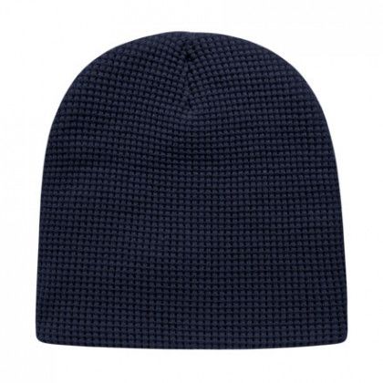 Embroidered Logo Custom Waffle Beanie Hats - Navy