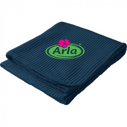 Logo Imprinted Navy Blue Ribbed Fleece Blanket 