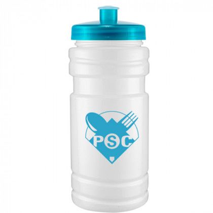 White Custom Water Bottle 20 oz with Translucent Aqua Push/Pull Lid