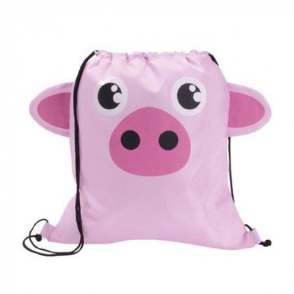 Custom Children’s Drawstring Backpacks | Paws ‘N’ Claws Sport Pack | Wholesale Animal Print Drawstring Backpacks - Pig