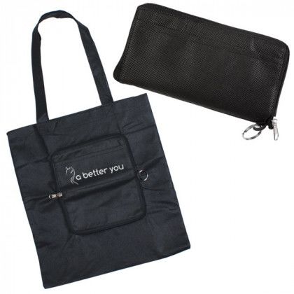 Promo fold away shopping bags with your company logo- Easy Fold-Away Tote- Black