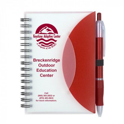 Stylish Spiral Notebook with Matching Pen and Logo Red