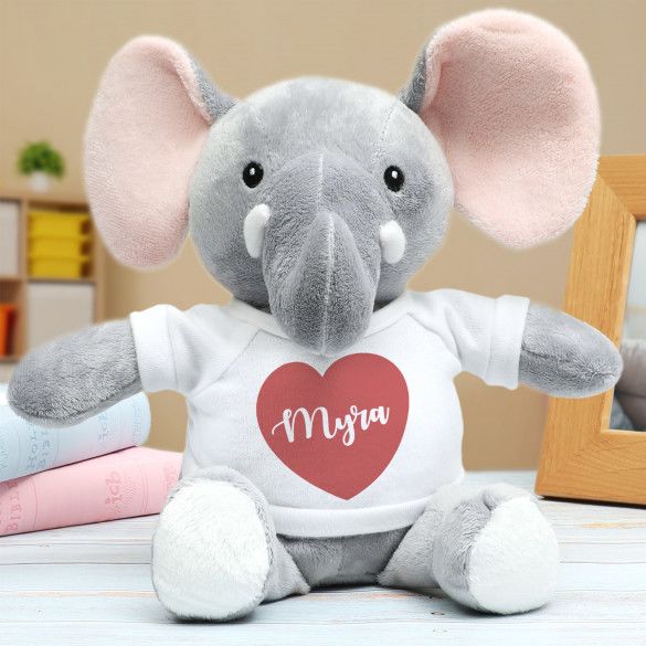 Plush Elephant with Custom Name T-Shirt | Custom Stuffed Toys