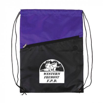 Drawstring Backpack-Zipper Pocket-Two-Tone: Purple