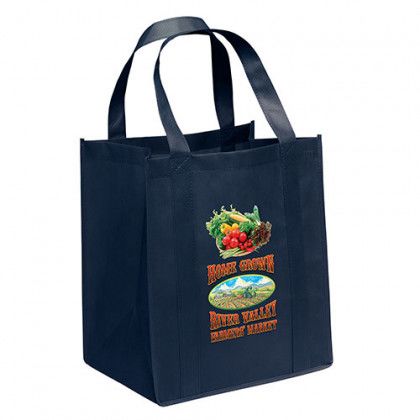 Heavy Duty Reusable Full Color Grocery Bag-Huge Gusset- Navy