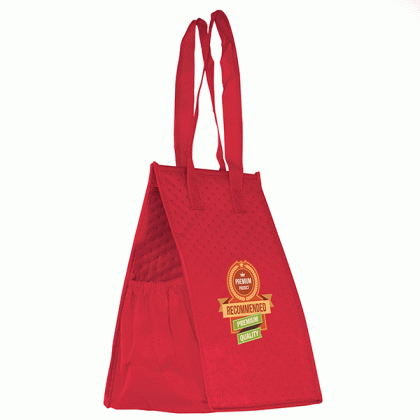 Red Bulk Logo Cooler Bags | Promotional Insulated Lunch Bags with Full Color Imprints | Thermal Tote Bags