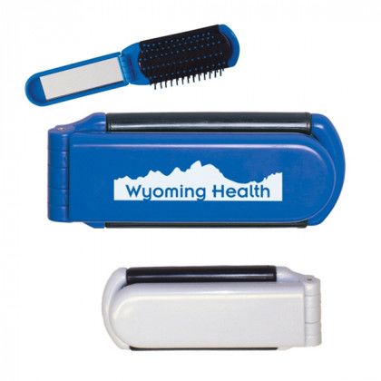 Kwik-Fix Folding Brush with Mirror | Custom Printed Grooming Products