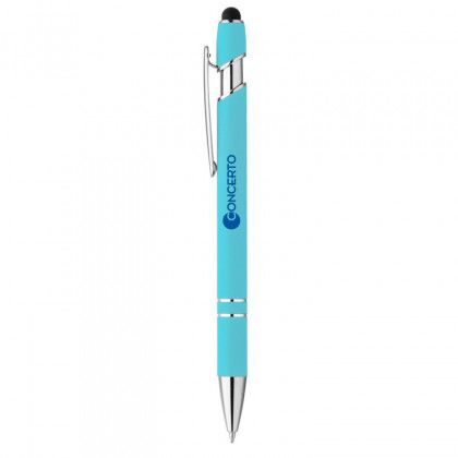 Athens Soft Touch Metal Ballpoint Logo Pen -  Caribbean blue