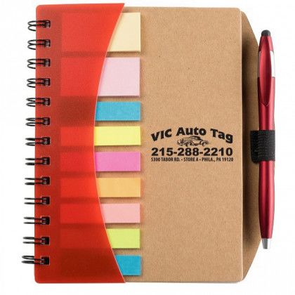 Executive Spiral Notebook with Stylus Pen | Bulk Sticky Flag Notebooks | Custom Sticky Flag Books | Promotional Notebooks