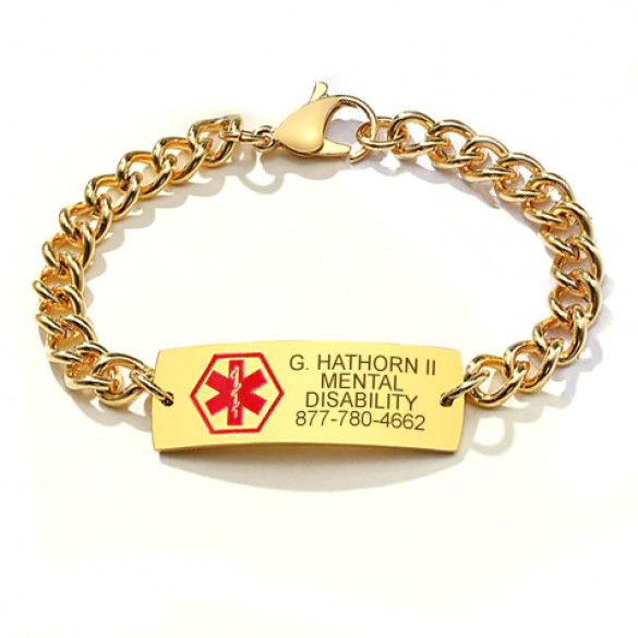 Stainless Steel Gold Plated Curve Medical Bracelet Jewellery ID