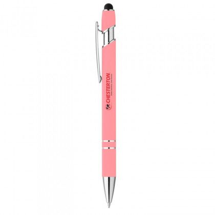 Athens Soft Touch Metal Ballpoint Logo Pen - Pink
