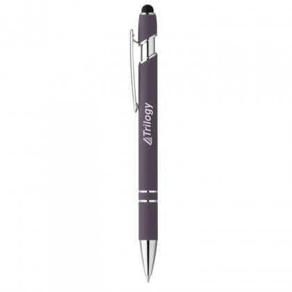 Athens Soft Touch Metal Ballpoint Logo Pen - Gray