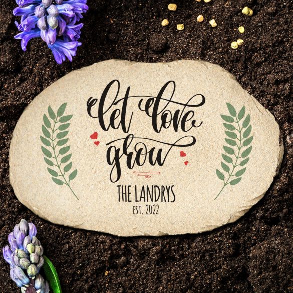 Let Love Grow Personalized Oval Garden Stone | Custom Garden Gifts