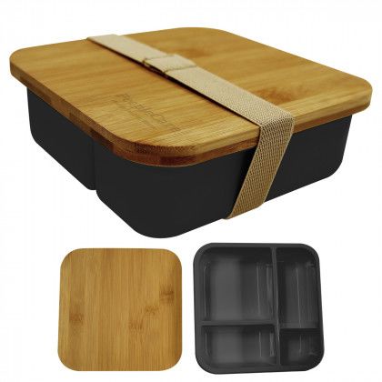 Logo Engraved Square Meal Bento Box - Black