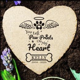 Paw Prints On My Heart Pet Memorial Garden Stone | Pet Remembrance Garden Stone