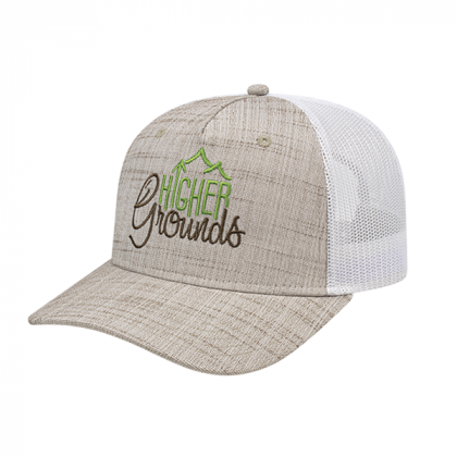 Embroidered Five Panel Poly/Rayon Mesh Back Cap Sandstone/White