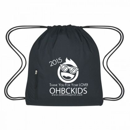 Custom Heavy Duty Drawstring Bags | Big Muscle Sports Pack with Logo | Bulk Nylon Drawstring Backpacks | Bulk Cinch Bags - Black
