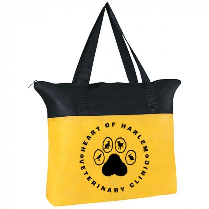 Custom Business Logo Imprinted Zippered Tote Bag - Non-Woven Zippered Tote Yellow