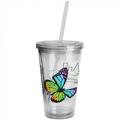 Custom Logo Hdi Oli Tumbler with Straw - 16 oz - Clear lid and straw