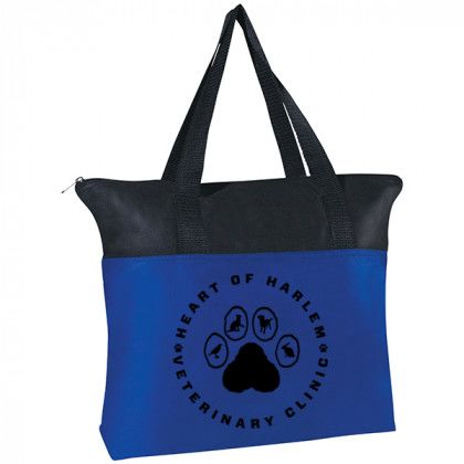 Custom Business Logo Imprinted Zippered Tote Bag - Non-Woven Zippered Tote Royal Blue