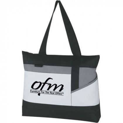 White with Black Advantage Tote Bag Promotional Custom Imprinted With Logo