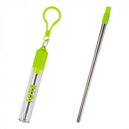 Custom Printed Drinking Straws | Collapsible Stainless Steel Straw Kit | Personalized Straws with Carabiners - Lime