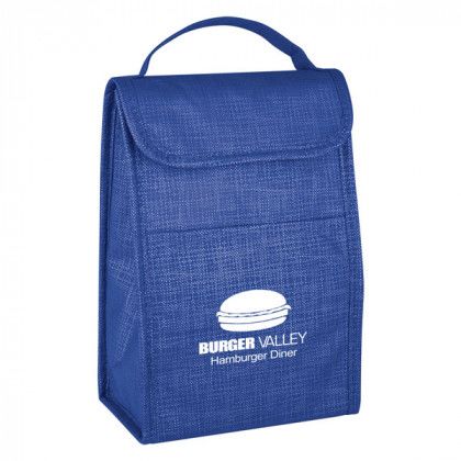 Imprinted Crosshatch Non-Woven Lunch Bag Blue