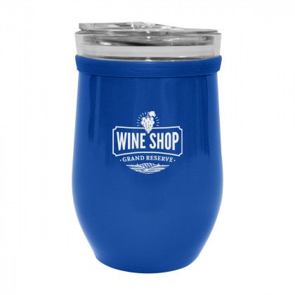 Glass and Stainless Steel Wine Tumbler with Logo Blue