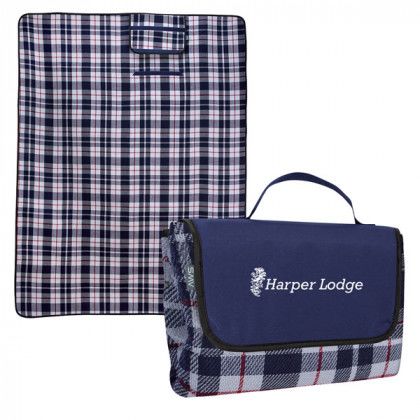 Highlander Roll-up Picnic Blanket | Wholesale Acrylic Travel Blankets - Navy