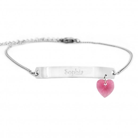 Engravable Name Bar Ankle Bracelet with Heart Charm