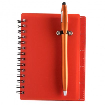 Imprinted Translucent Cover Journal with Pen  - Translucent Red journal, orange pen