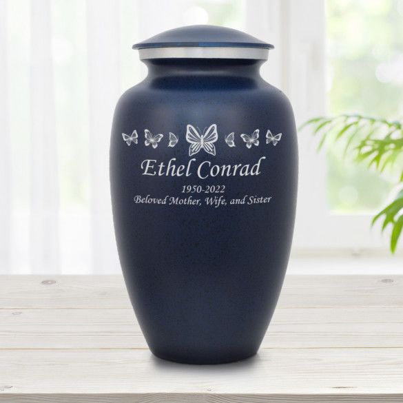 Fly With Butterflies Personalized Dark Blue Cremation Urn