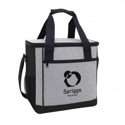 Printed Logo Hancock Heathered Cooler Bag - Black with gray