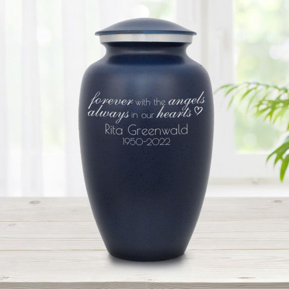 Forever With The Angels Large Dark Blue Cremation Urn