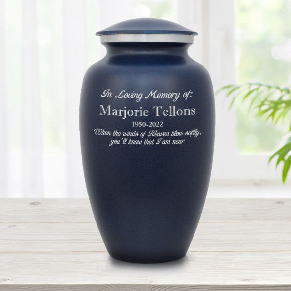 Winds of Heaven Large Dark Blue Personalized Cremation Urn