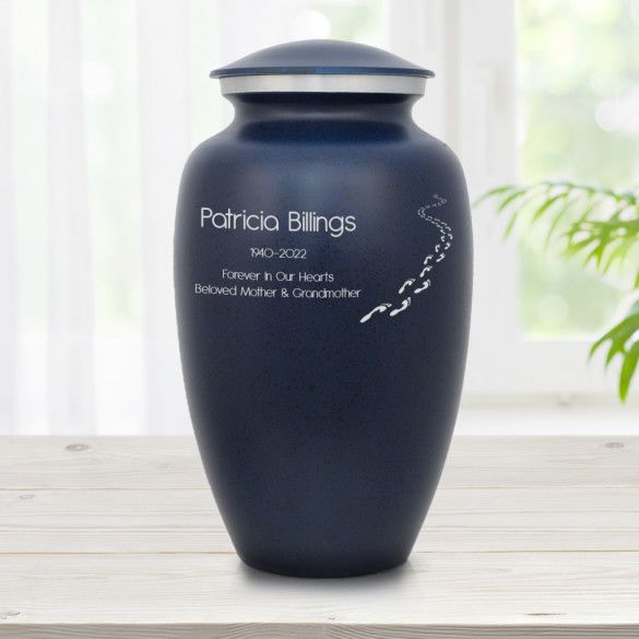 Footprints In The Sand Large Dark Blue Personalized Urn