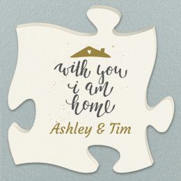 With You I Am Home Personalized Puzzle Piece Wall Decor