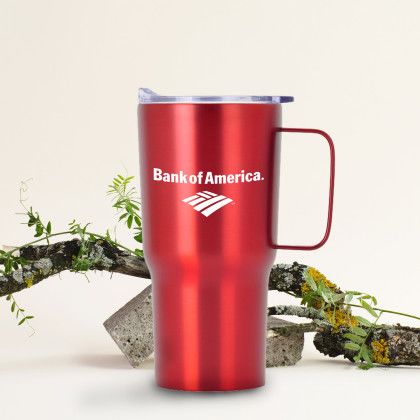 Contoured Stainless Steel Travel Mug with Imprint Red