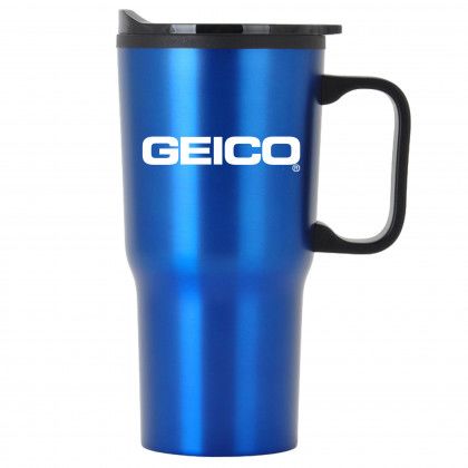 Economy Contoured Stainless Steel Travel Mug Logo Blue