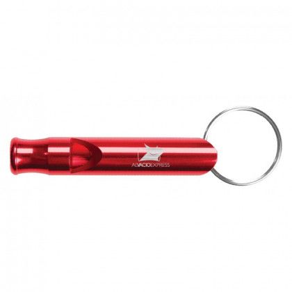  Red Aluminum Whistle Key Chain - Engraved